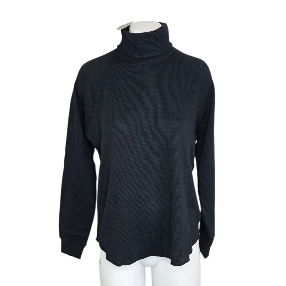 Everlane Cotton Waffle Turtle Neck Long Sleeve Shirt, Black, Size Small